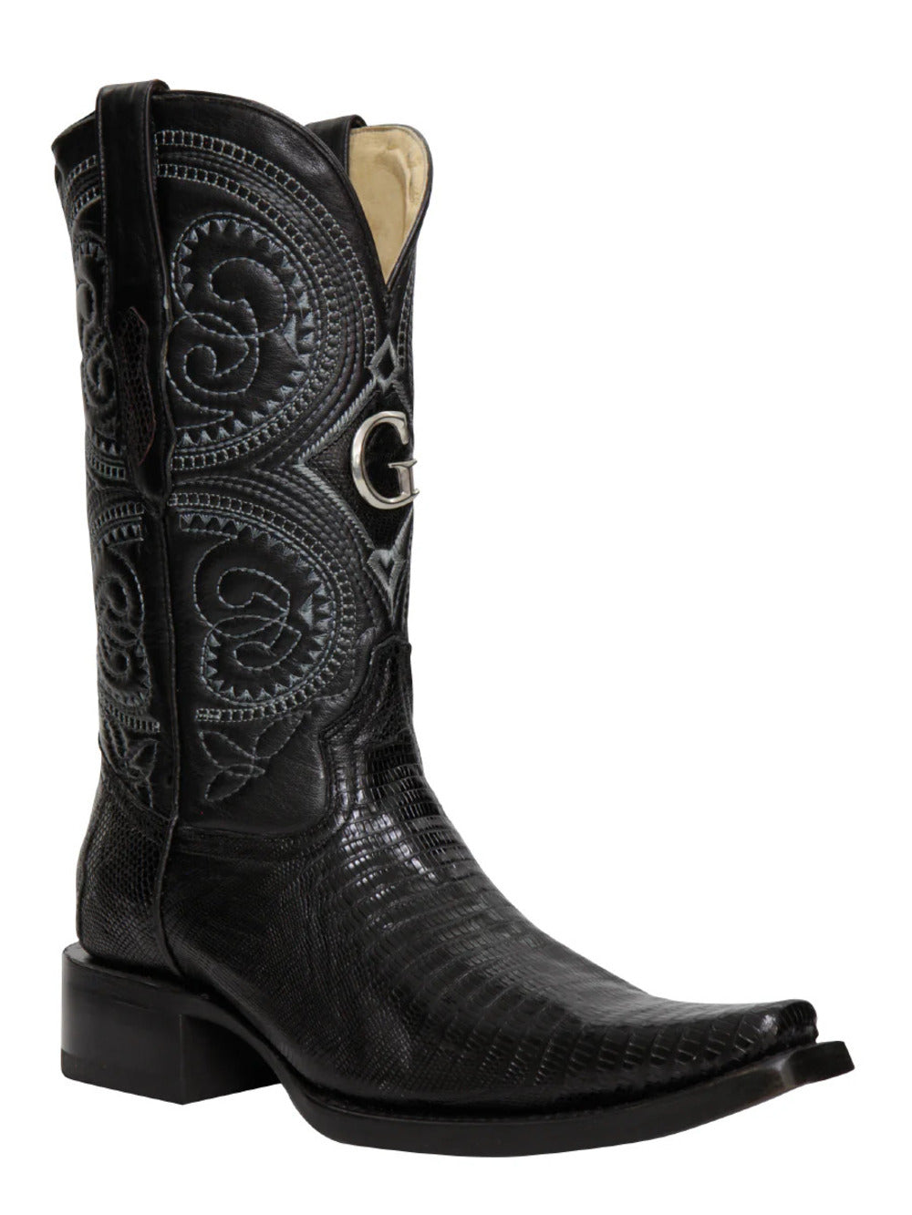 El General Men's Exotic Lizard Cowboy Boots Black