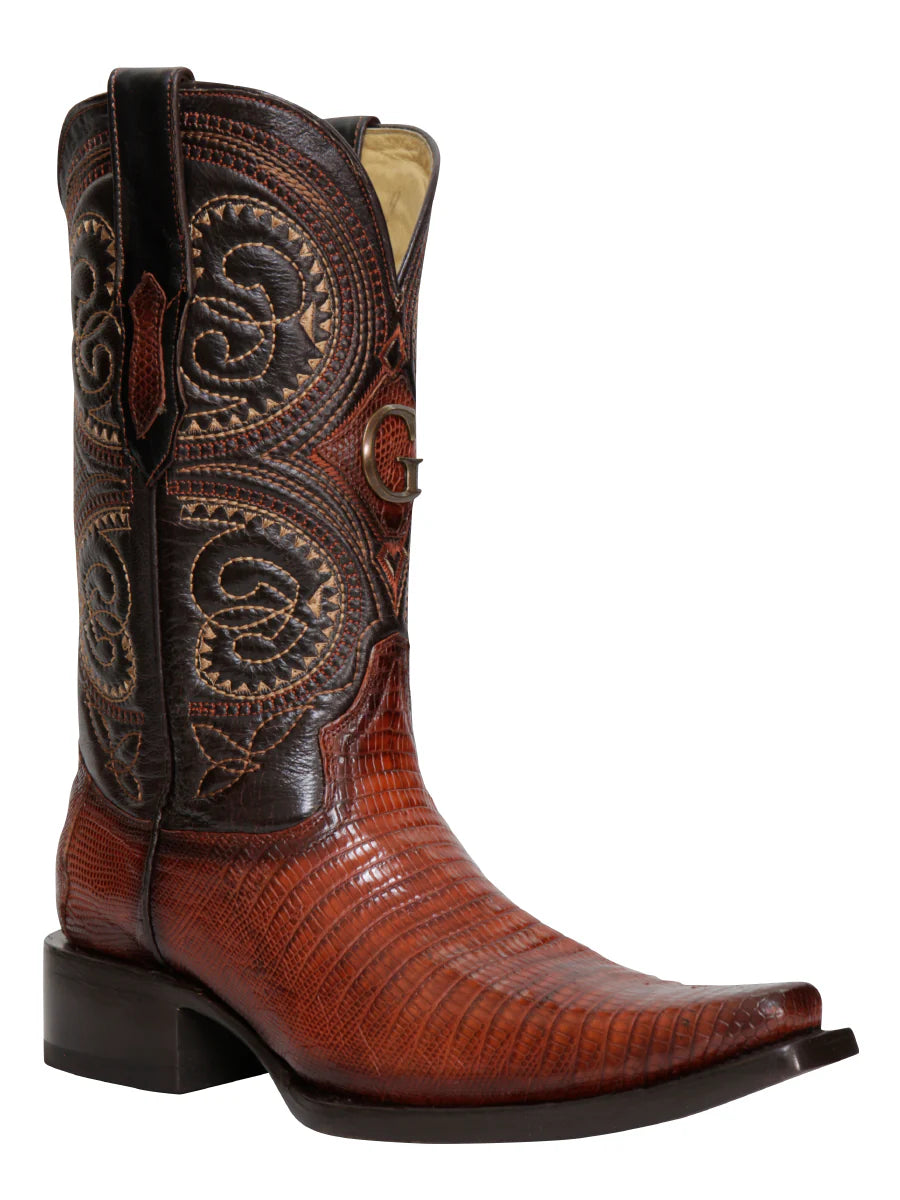 El General Men's Exotic Lizard Cowboy Boots Cognac