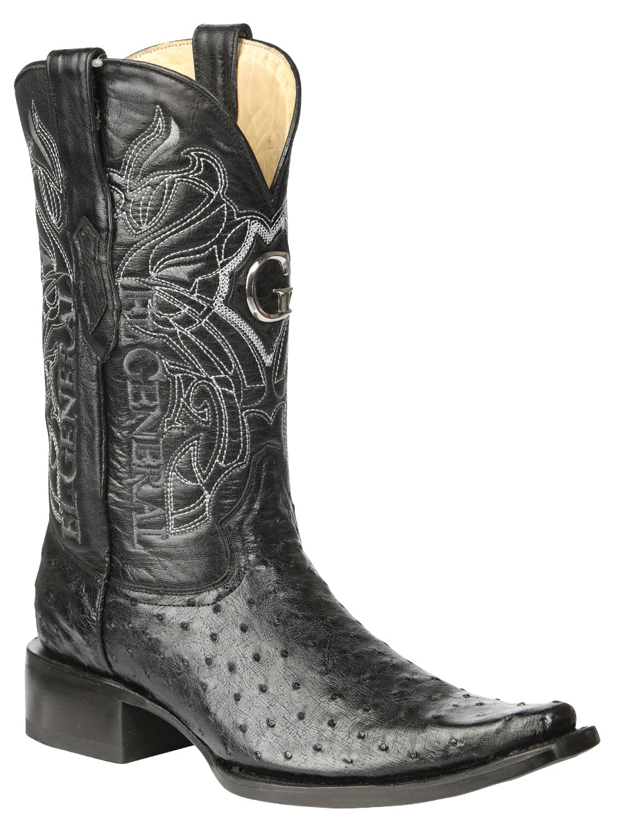 Botas vaqueras de piel de avestruz exótica para hombre El General, color negro, modelo 45075