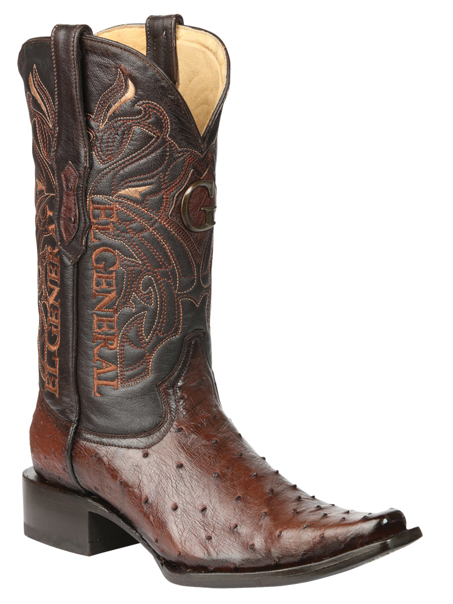 El General Men's Exotic Ostrich Leather Cowboy Boots Brown Mod. 45076