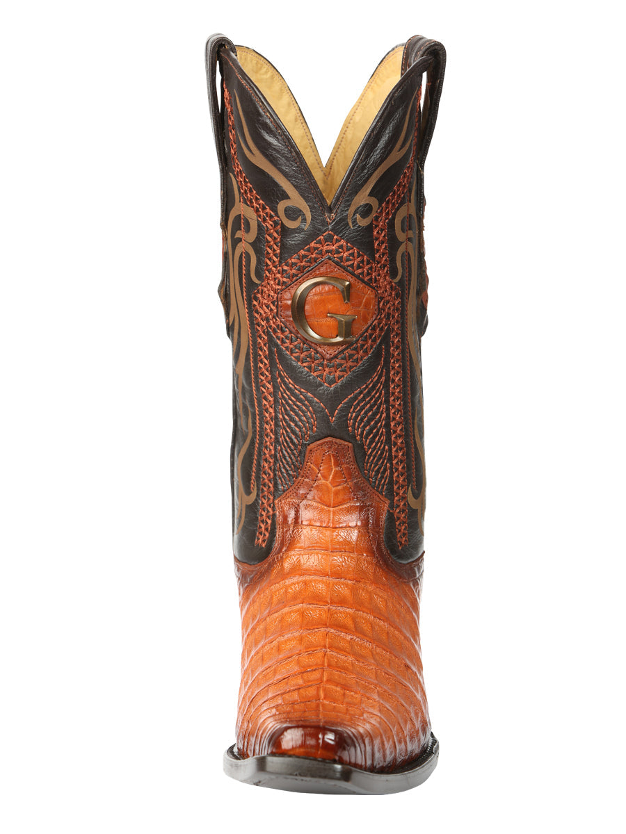 El General Mens Exotic Caiman Belly Cowboy Boots Cognac