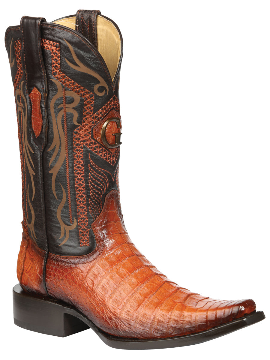 El General Mens Exotic Caiman Belly Cowboy Boots Cognac