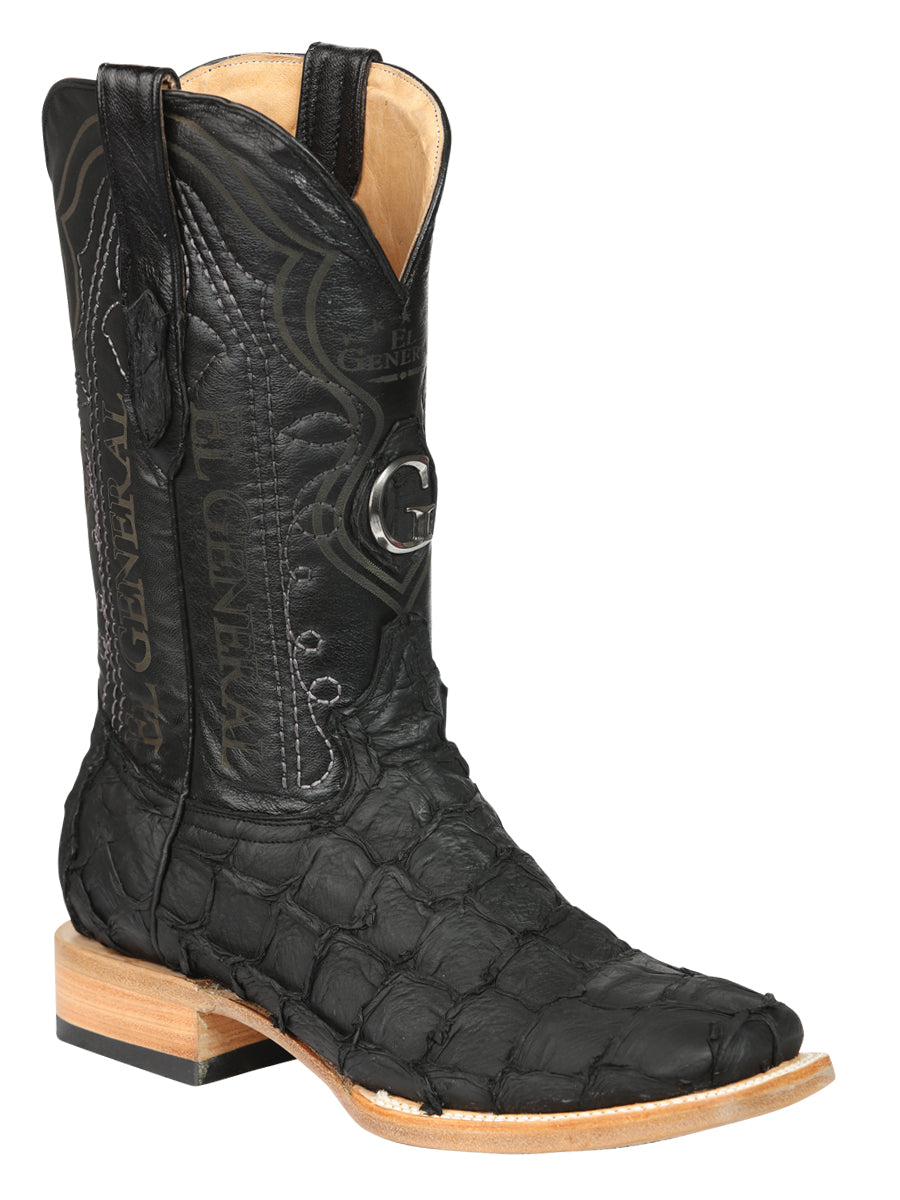 Botas vaqueras de rodeo con diseño de pez monstruo exótico de El General para hombre, color negro