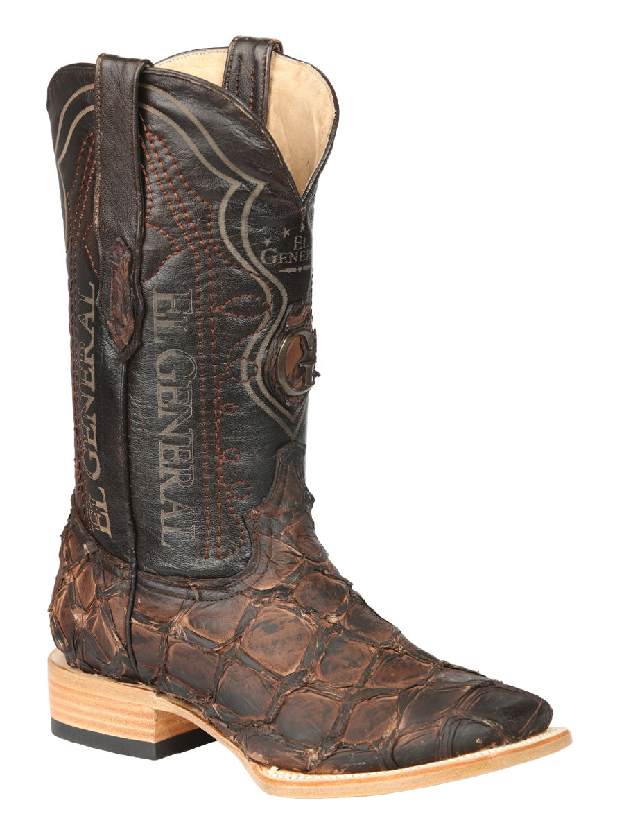 El General Men's Exotic Monster Fish Rodeo Cowboy Boots Brown