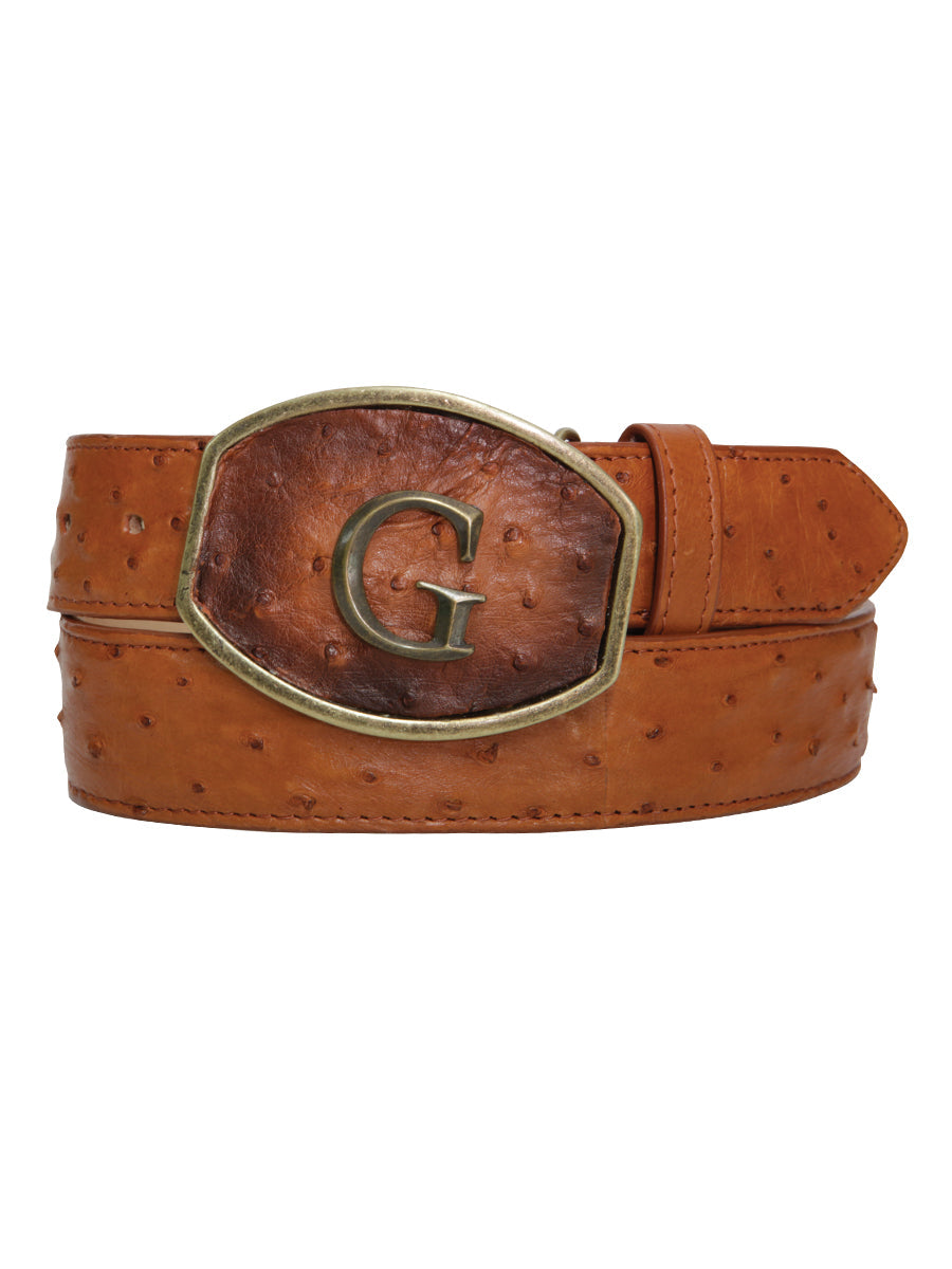 El General Men's Exotic Ostrich Leather Belt - Cognac
