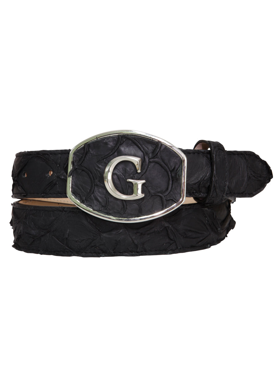 El General Exotic Monster Fish Leather Belt - Black