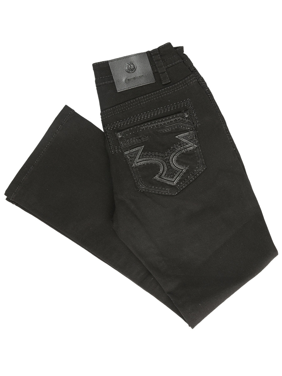 Centenario Men's Black Denim with Dark Embroidered Details