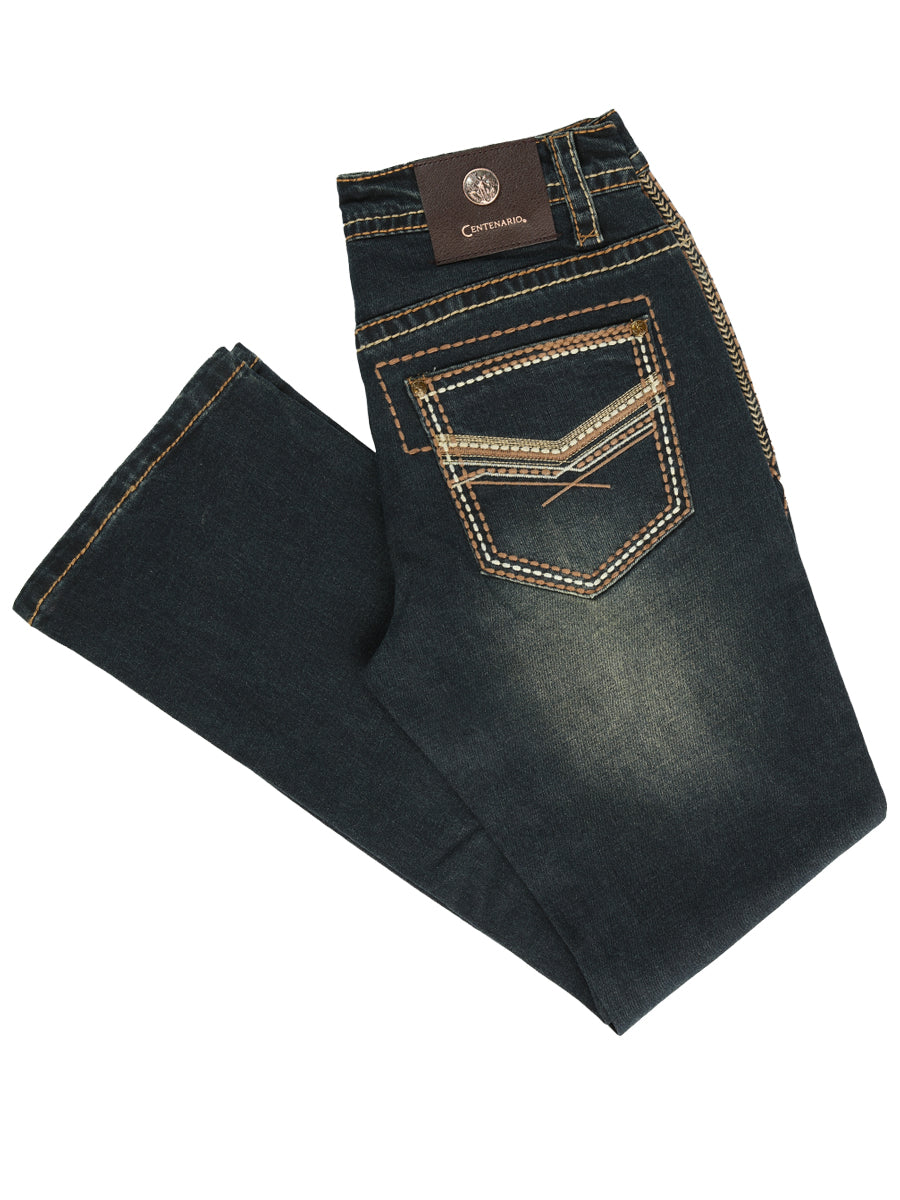 Centenario Men's Tinted Green Denim with Embroidered Details