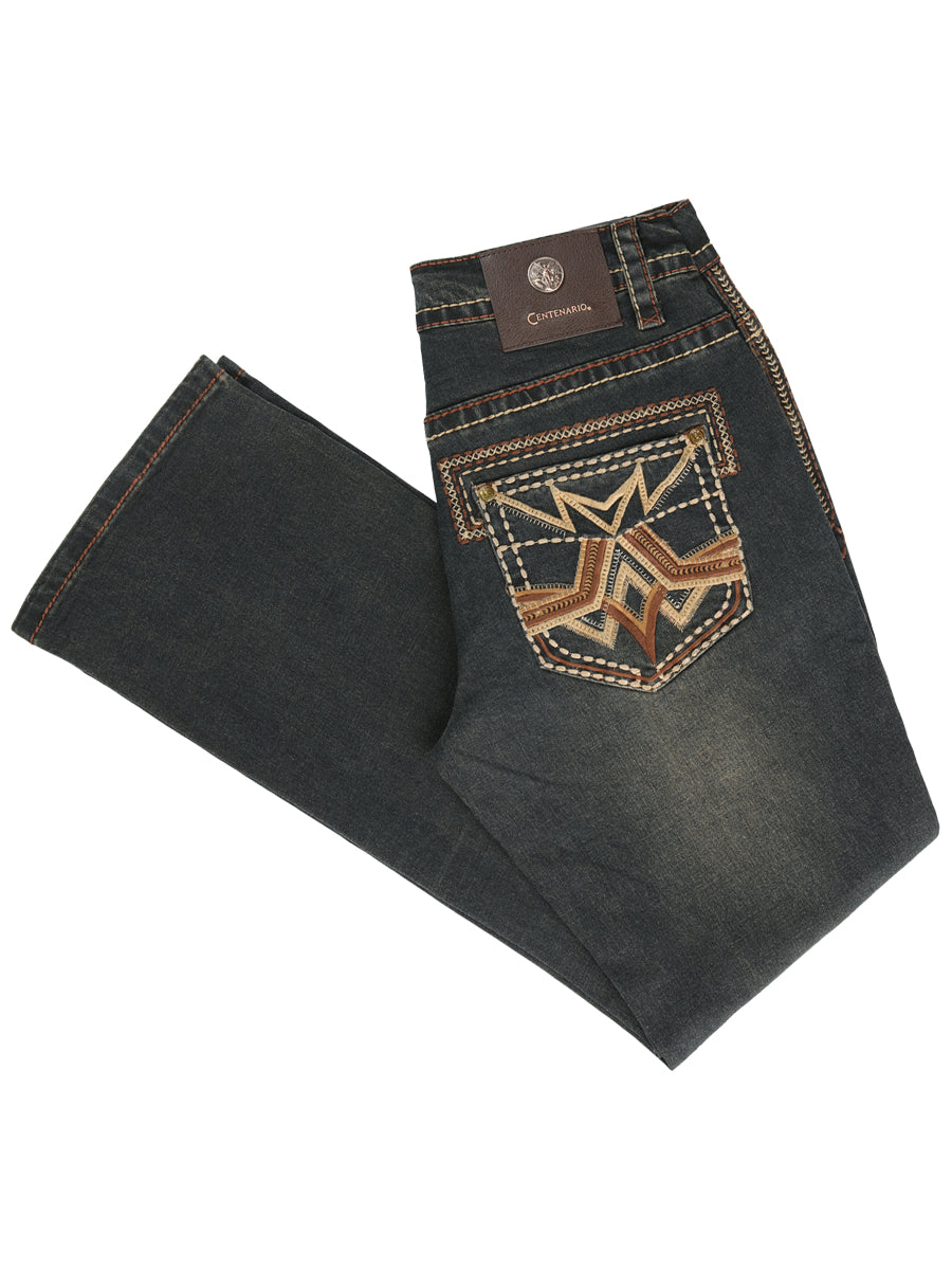 Centenario Men's Tinted Brown Denim with Embroidered Details