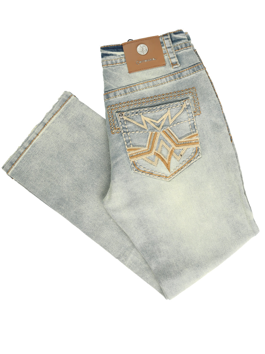 Centenario Men's Light Blue Denim with Embroidered Details