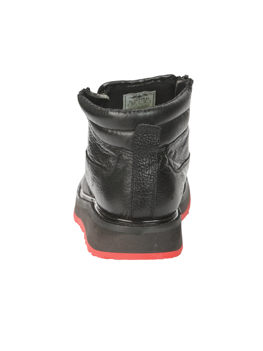 El General Men's Ankle Boots with Zipper Black/Red Petatillo Leather