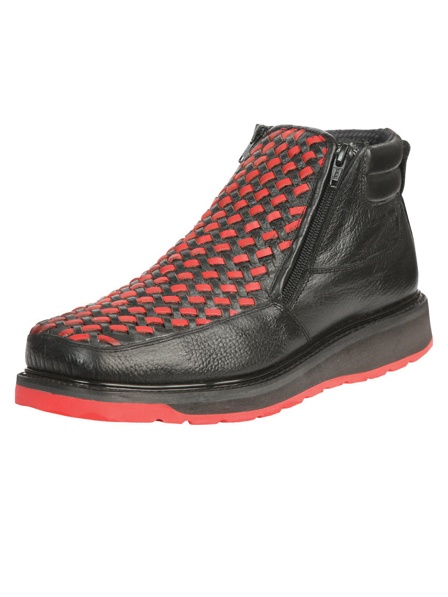 Botines El General para hombre con cremallera en piel Petatillo negra/roja