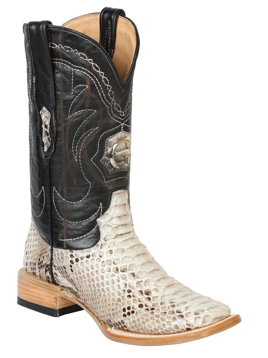 El General Men's Exotic Python Leather Cowboy Boots Natural