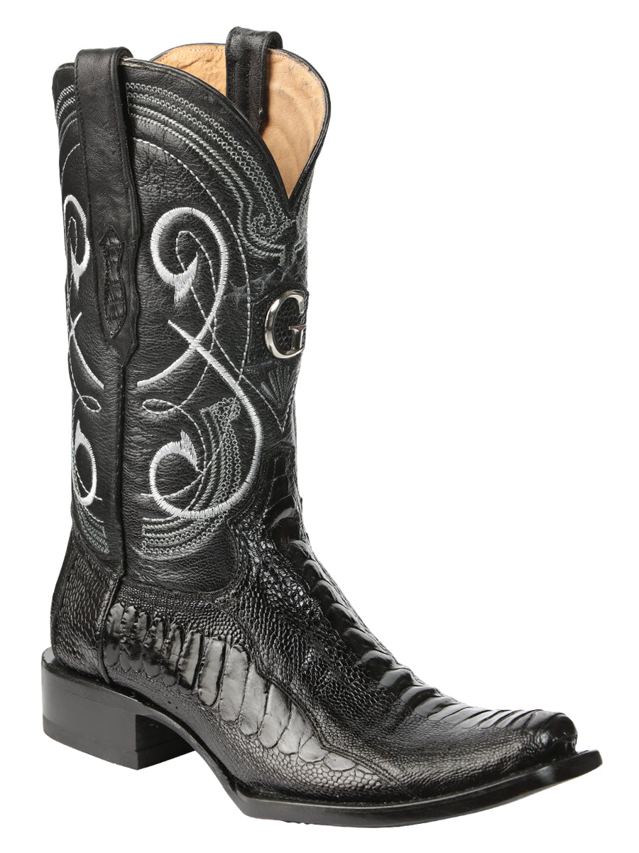 El General Men's Exotic Ostrich Leg Cowboy Boots Black Mod. 45510