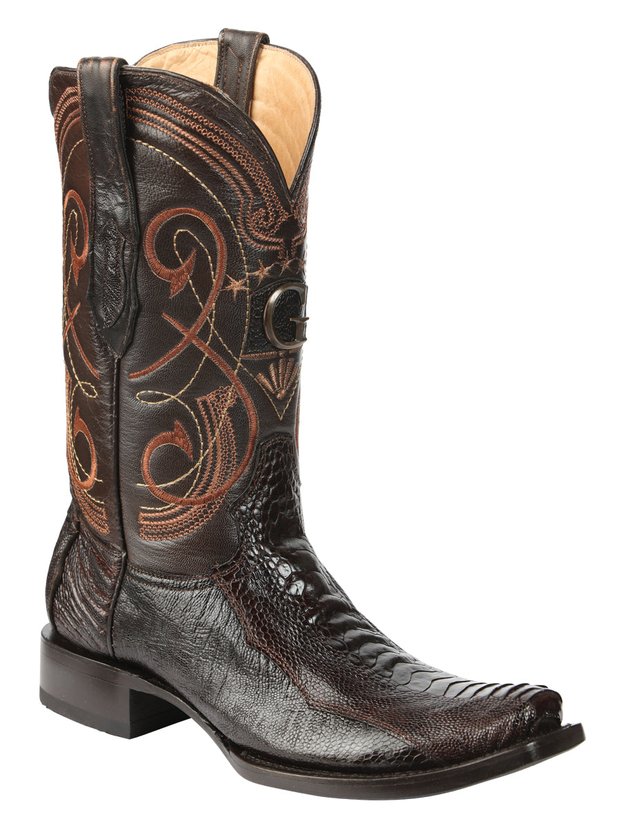 El General Men's Exotic Ostrich Leg Cowboy Boots Brown Mod. 45511