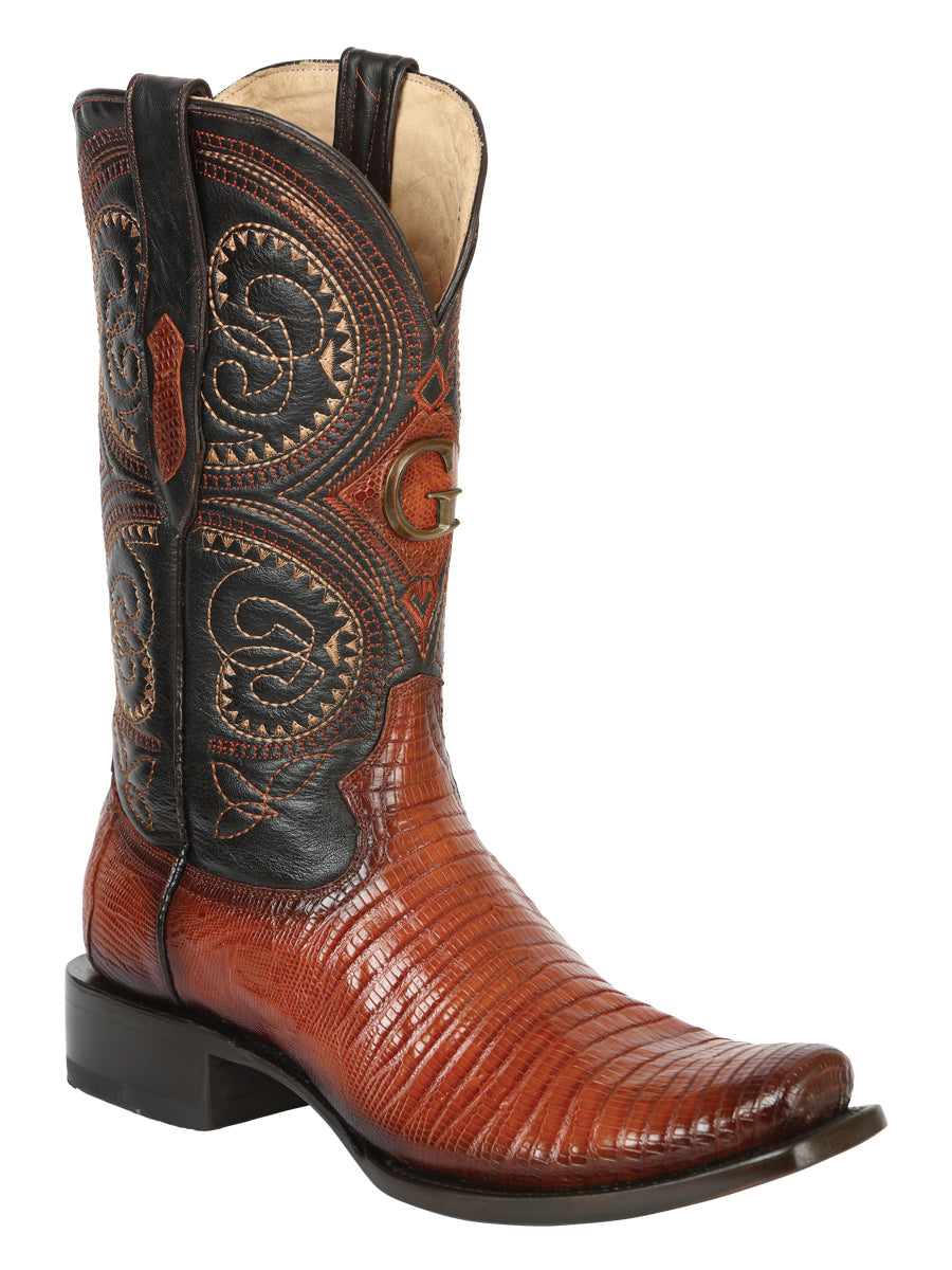 El General Men's Exotic Lizard Cowboy Boots Cognac