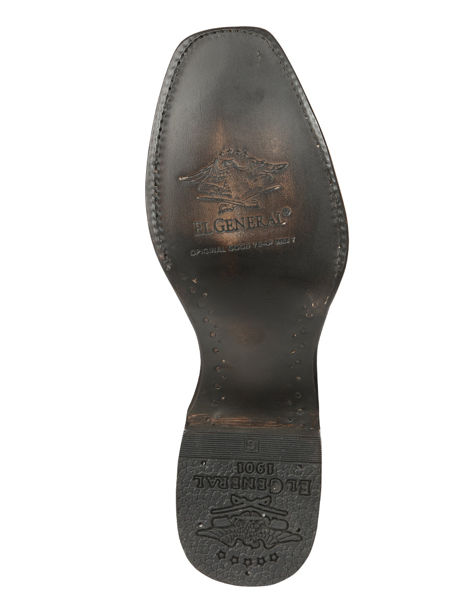 El General Men's Exotic Ostrich Leather Cowboy Boots Cognac