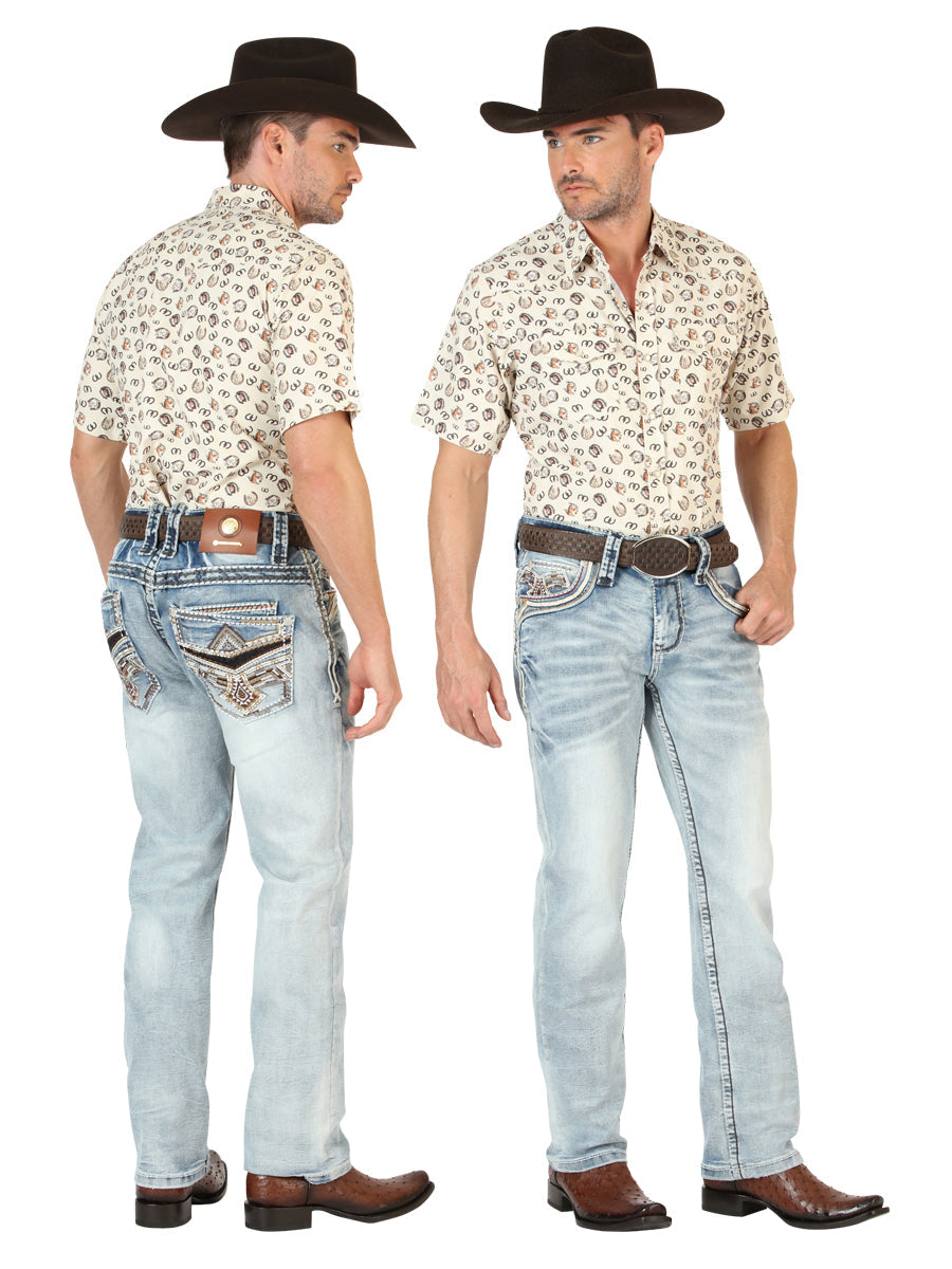 Centenario Men's Premium Denim Boot Cut Pants  Medium Blue