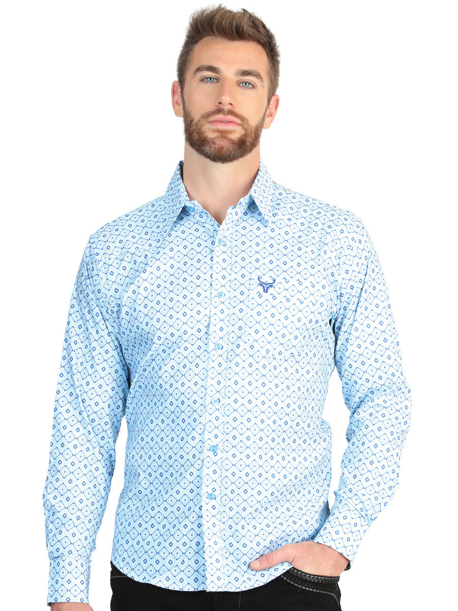El General Men’s Slim Fit Long Sleeve Western Shirt - Blue