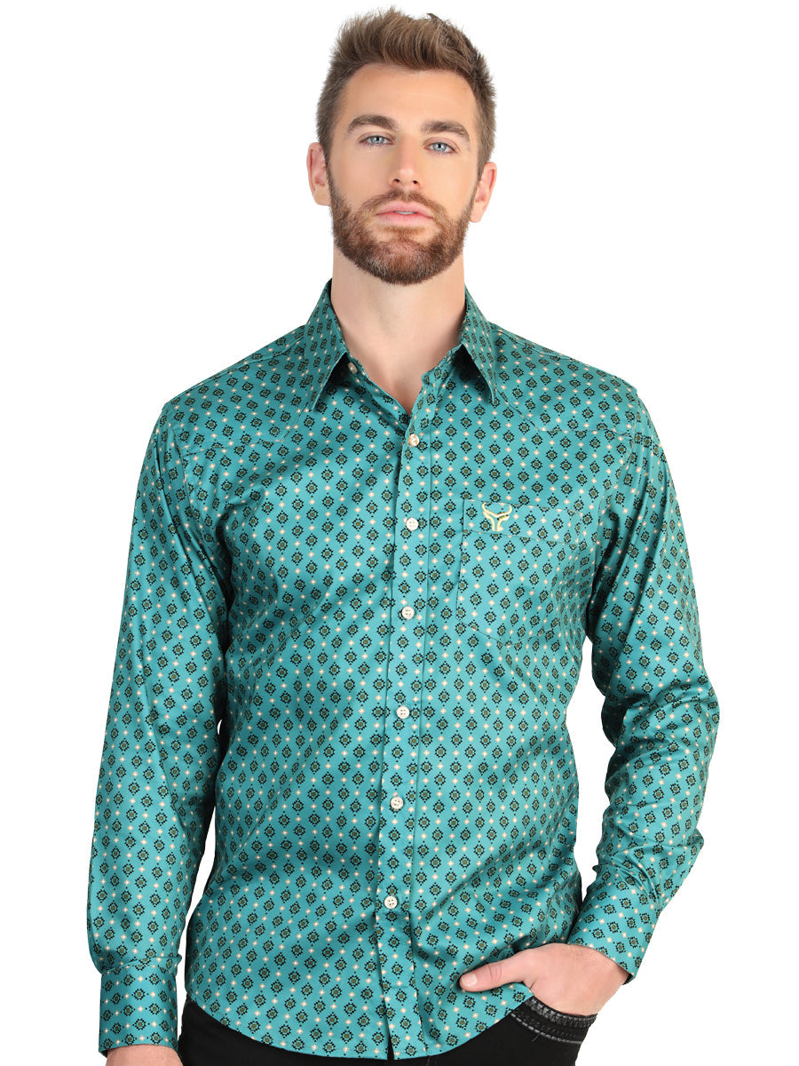 El General Men’s Slim Fit Long Sleeve Western Shirt - Mint