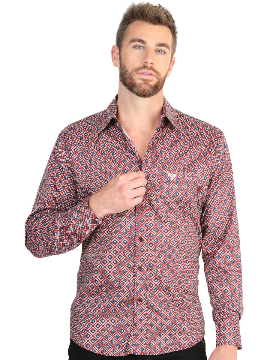 El General Mens Long Sleeve Western Shirt - Burgundy