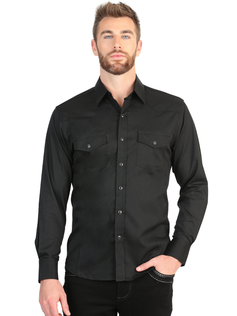 Men's Long Sleeve Western Shirt Black Stretch