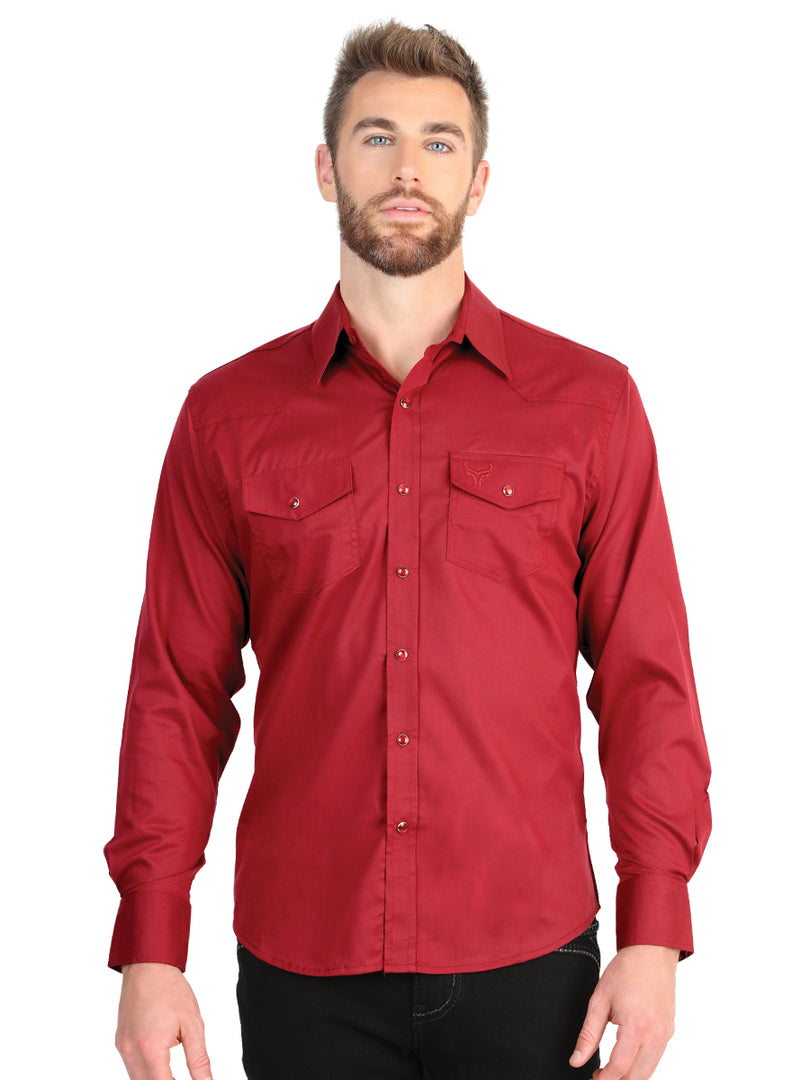 Men’s Long Sleeve Western Shirt Red Stretch
