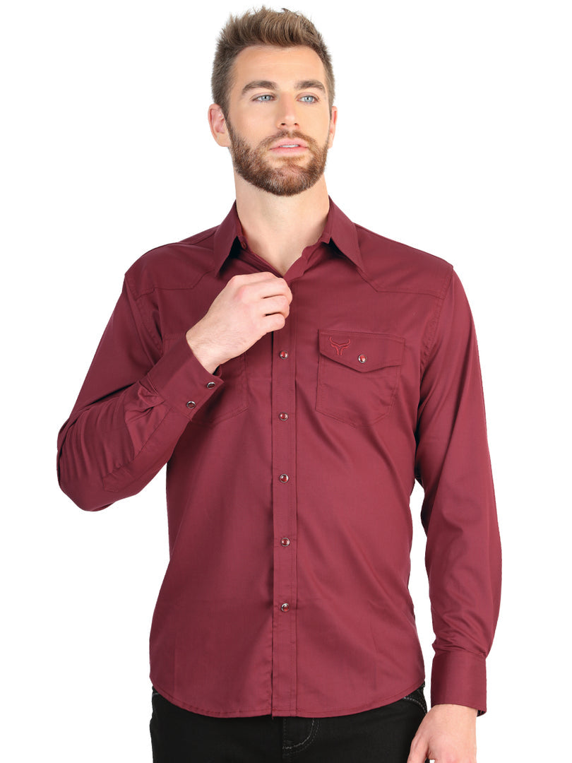 Men’s Long Sleeve Western Shirt Burgundy Stretch