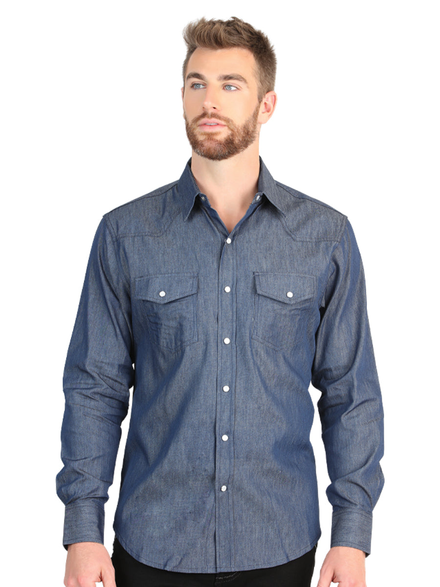 El General Men’s Slim Fit Long Sleeve Western Shirt - Denim Blue