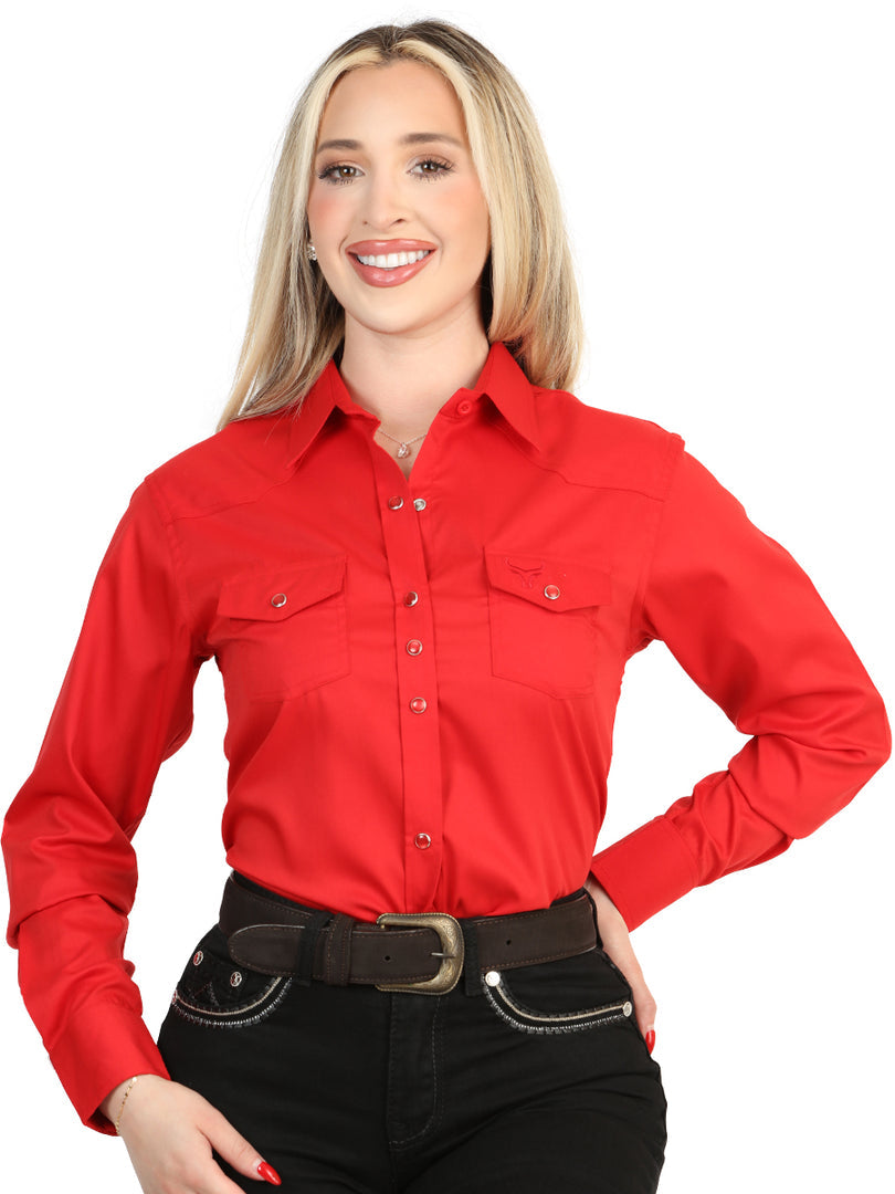 Women’s Long Sleeve Western Shirt Red Stretch