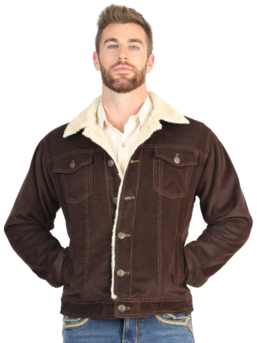 El General Men’s Brown Corduroy Sherpa-Lined Jacket
