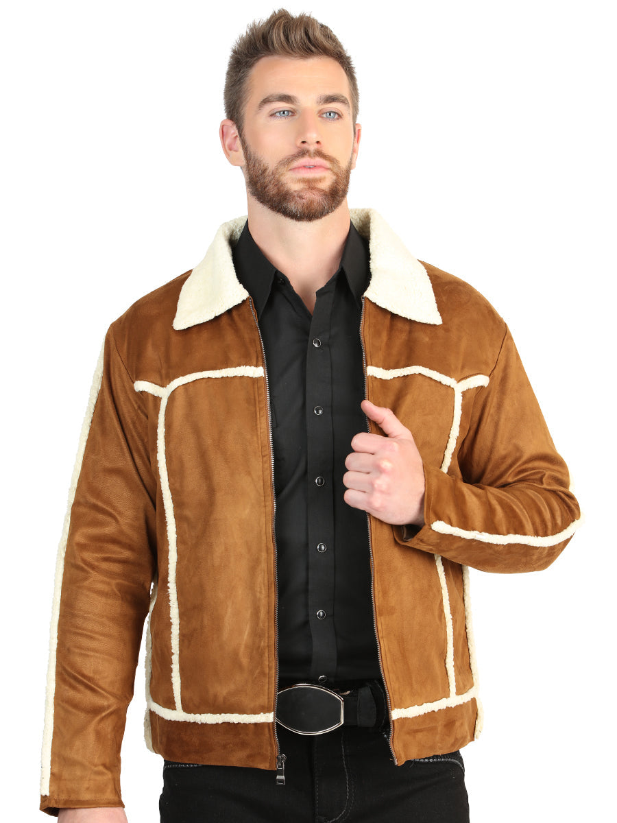 El General Men’s Tan Suede Sherpa-Lined Jacket