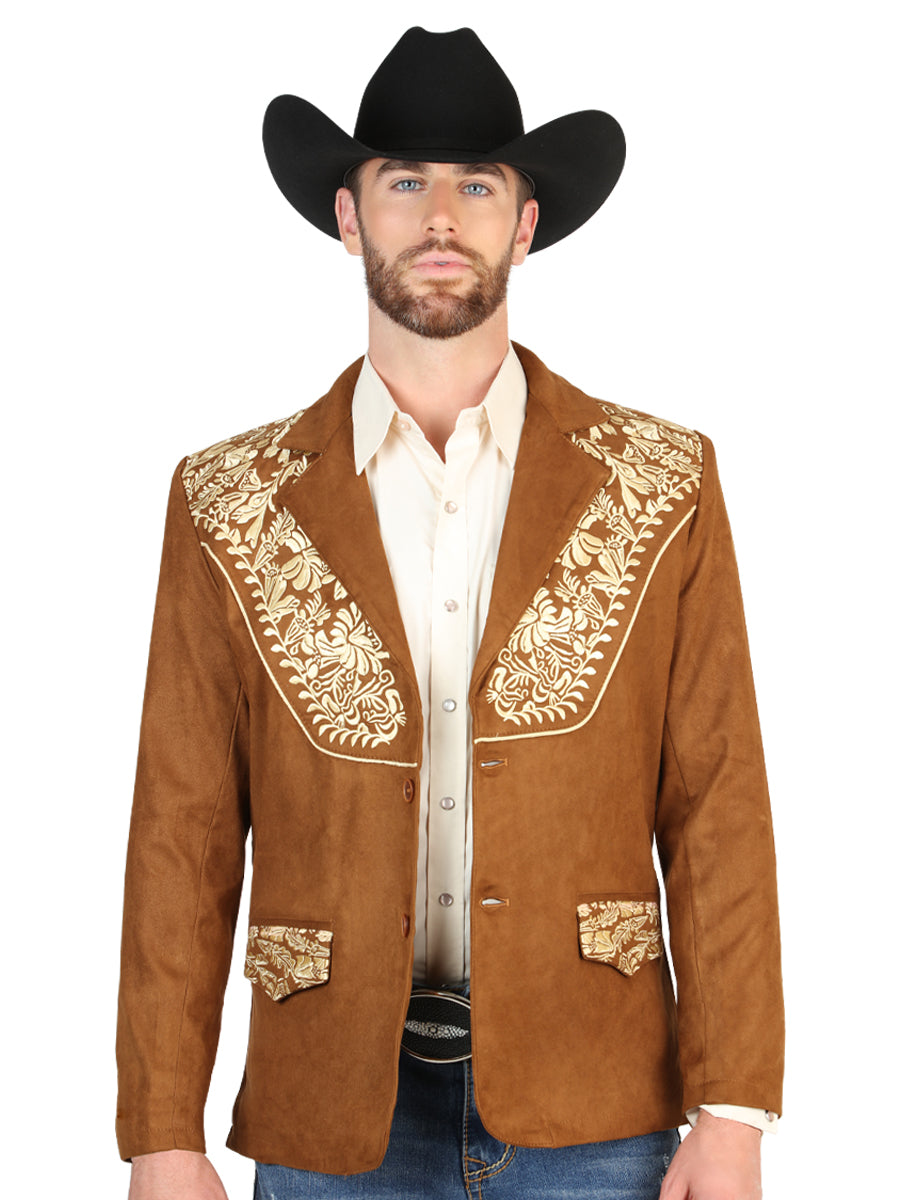 El General Men’s Suede Western Embroidered Blazer - Tan