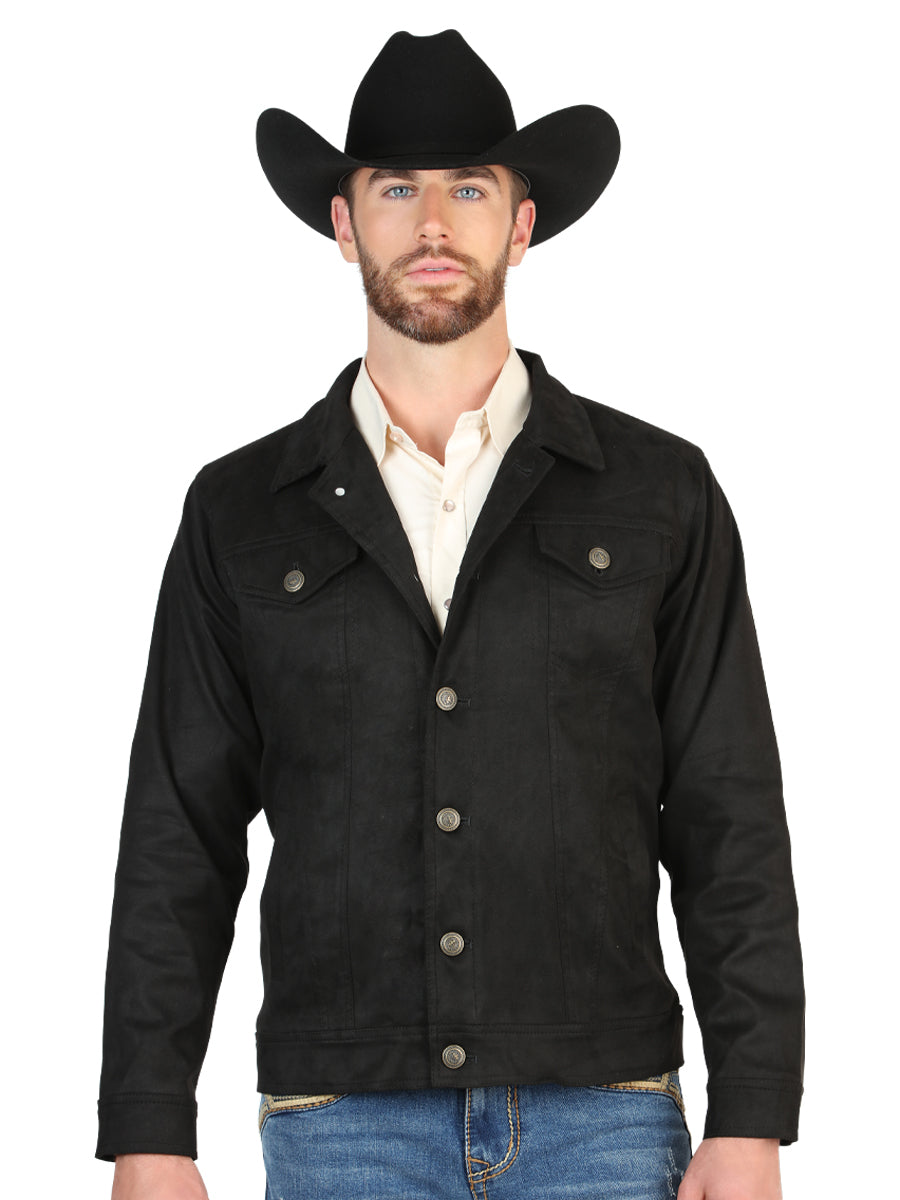 El General Men’s Suede Buttoned Western Jacket - Black
