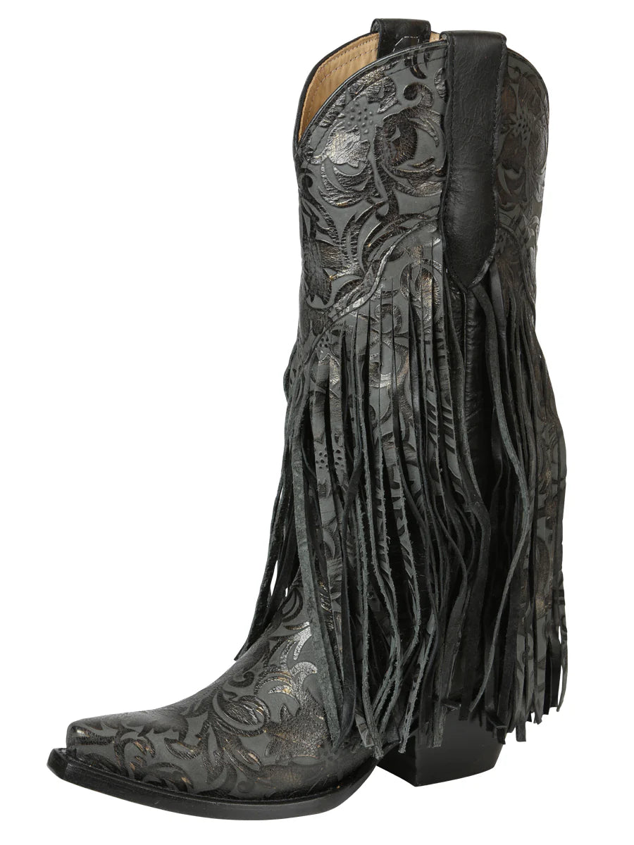 El General Women’s Fringe Western Cowboy Boots - Black