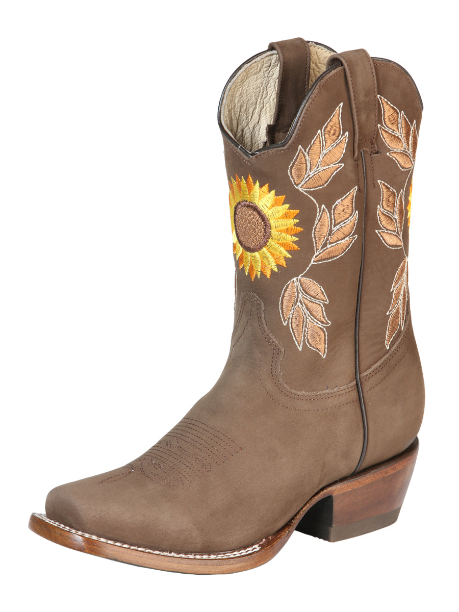 Bota de rodeo para mujer en nobuck color camello