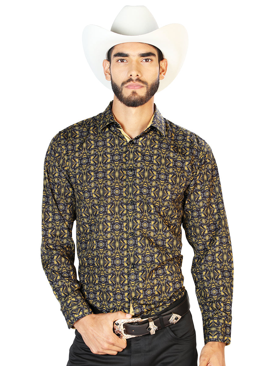 Black And Gold Long Sleeve Casual Long Sleeve Shirt