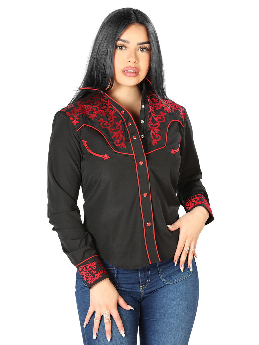 Women Black Embroidered Western-style Blouse
