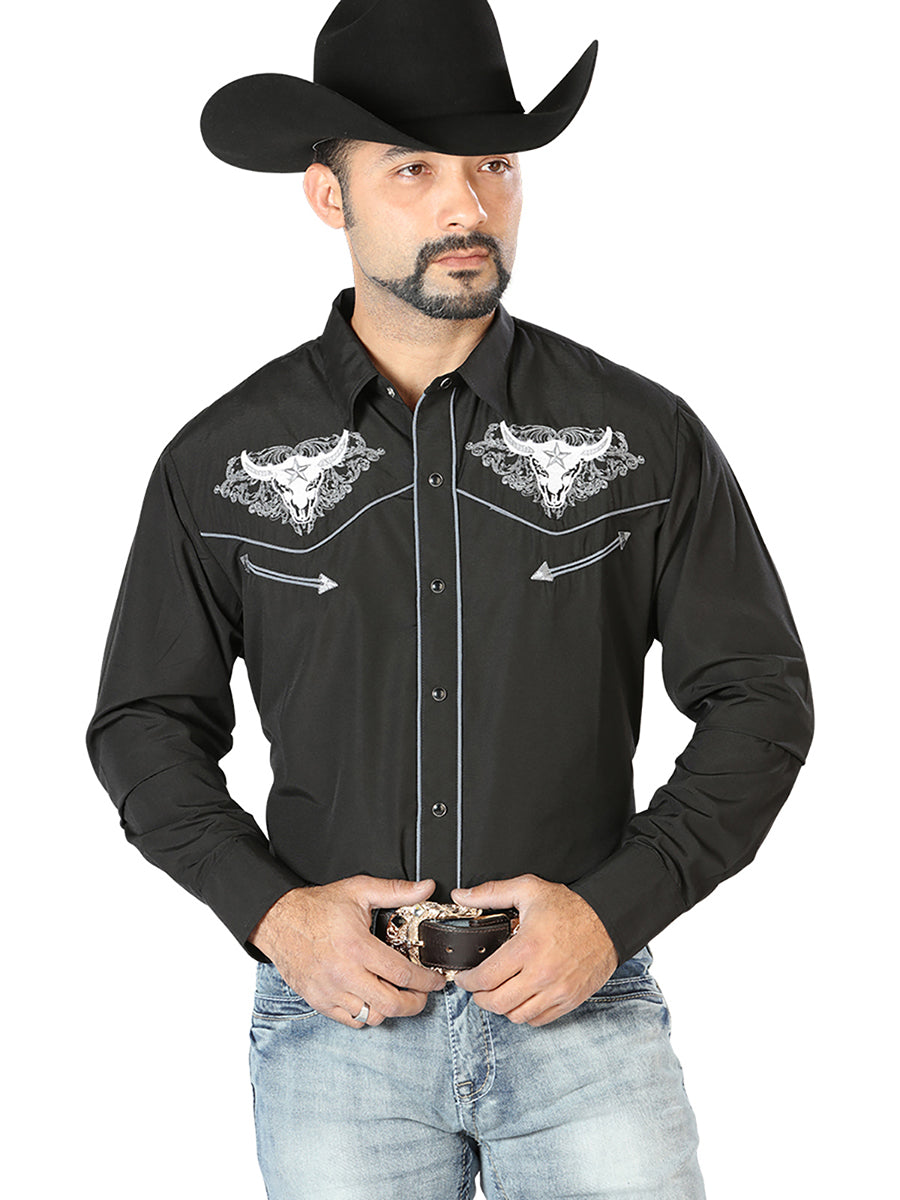 El Señor de los Cielos Embroidery Shirt Black/white Mod. 126676