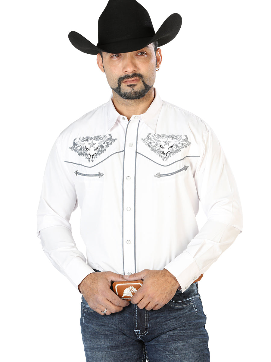 El Señor de los Cielos Embroidery Shirt White/Gray Mod. 126677