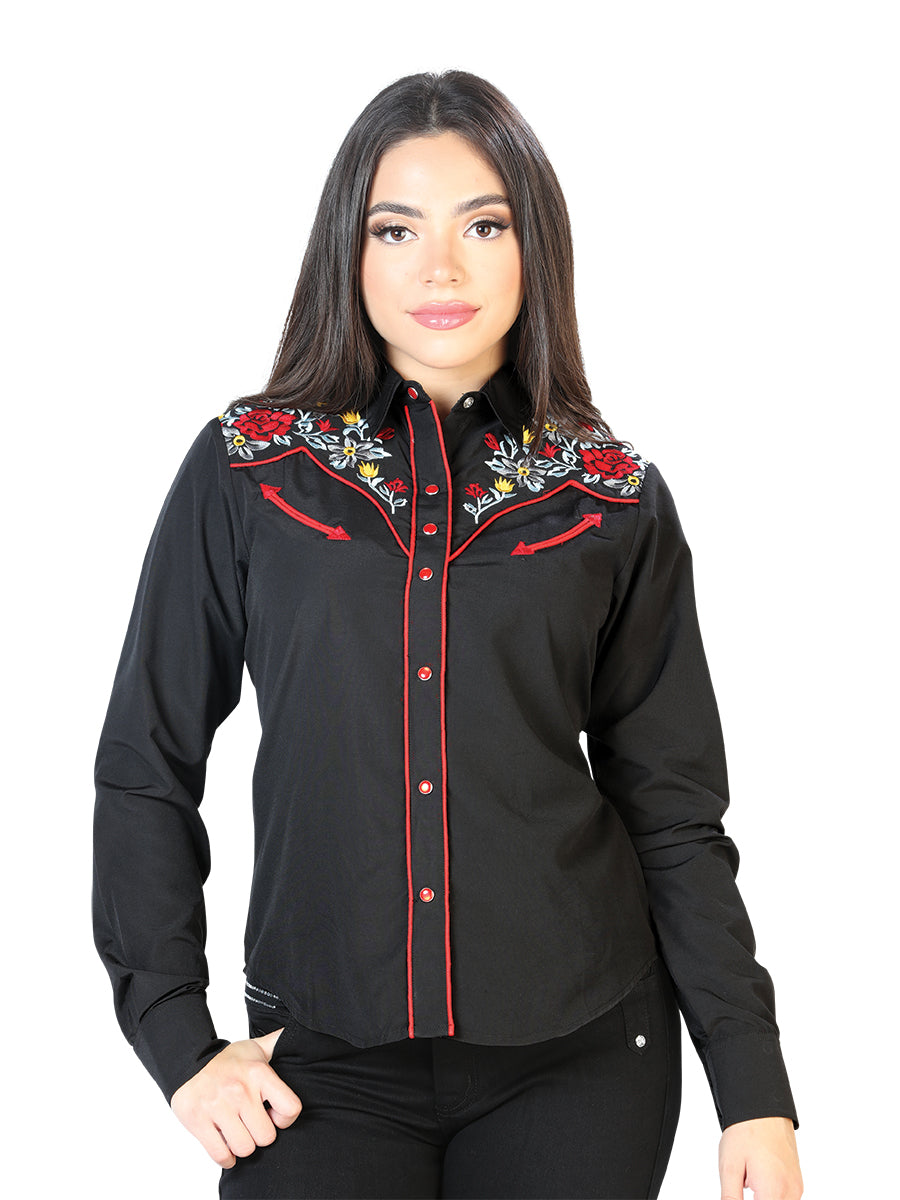 Womens Black Embroidered Western Style Blouse