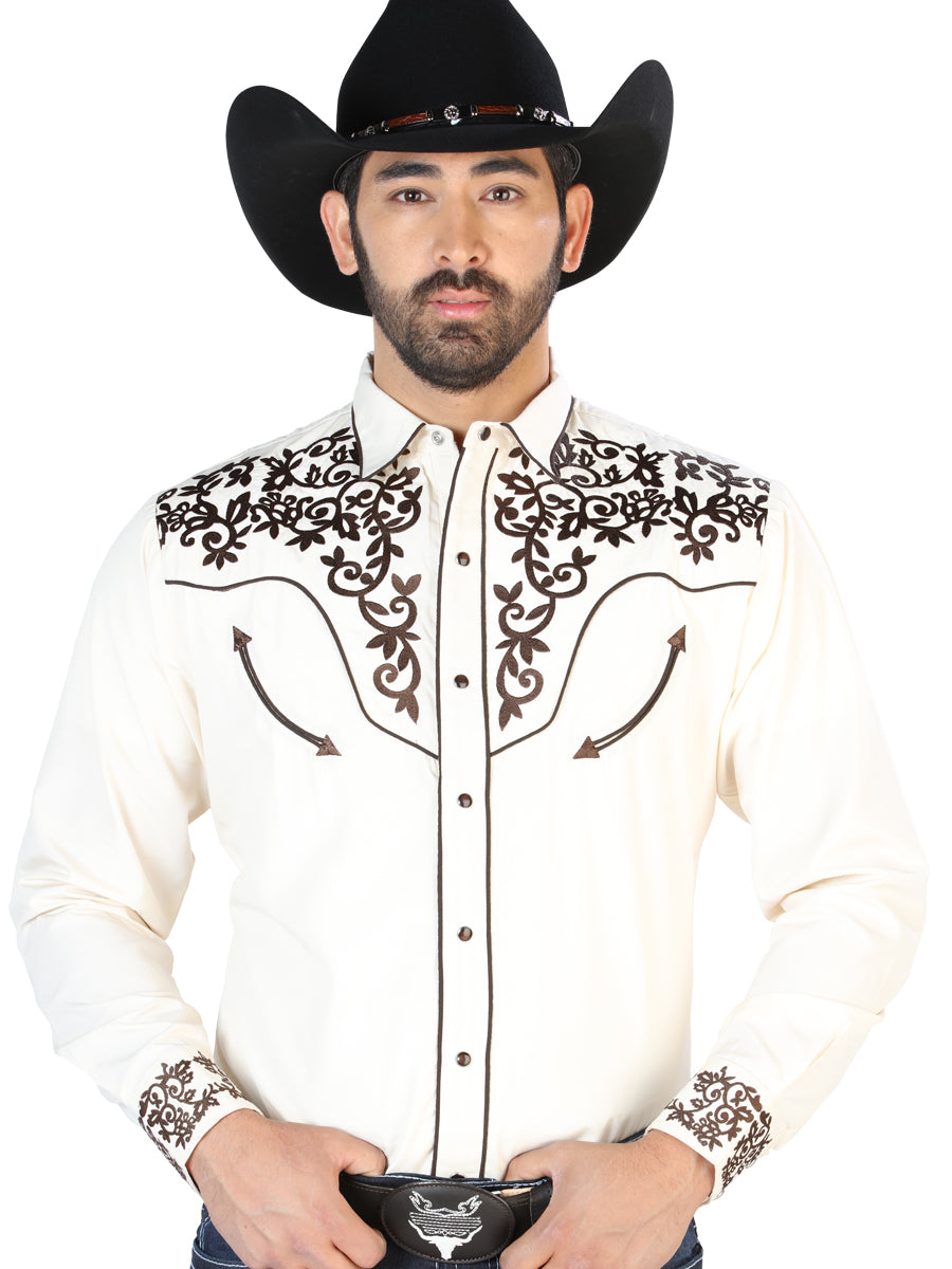 El Señor de los Cielos Embroidery Shirt Beige/Gold Mod. 126703