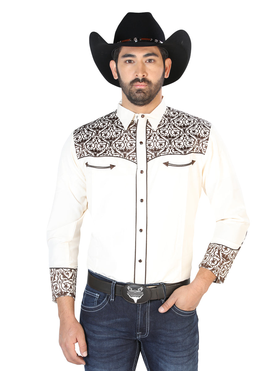 El Señor de los Cielos Embroidery Shirt Beige/Gold Mod. 126706