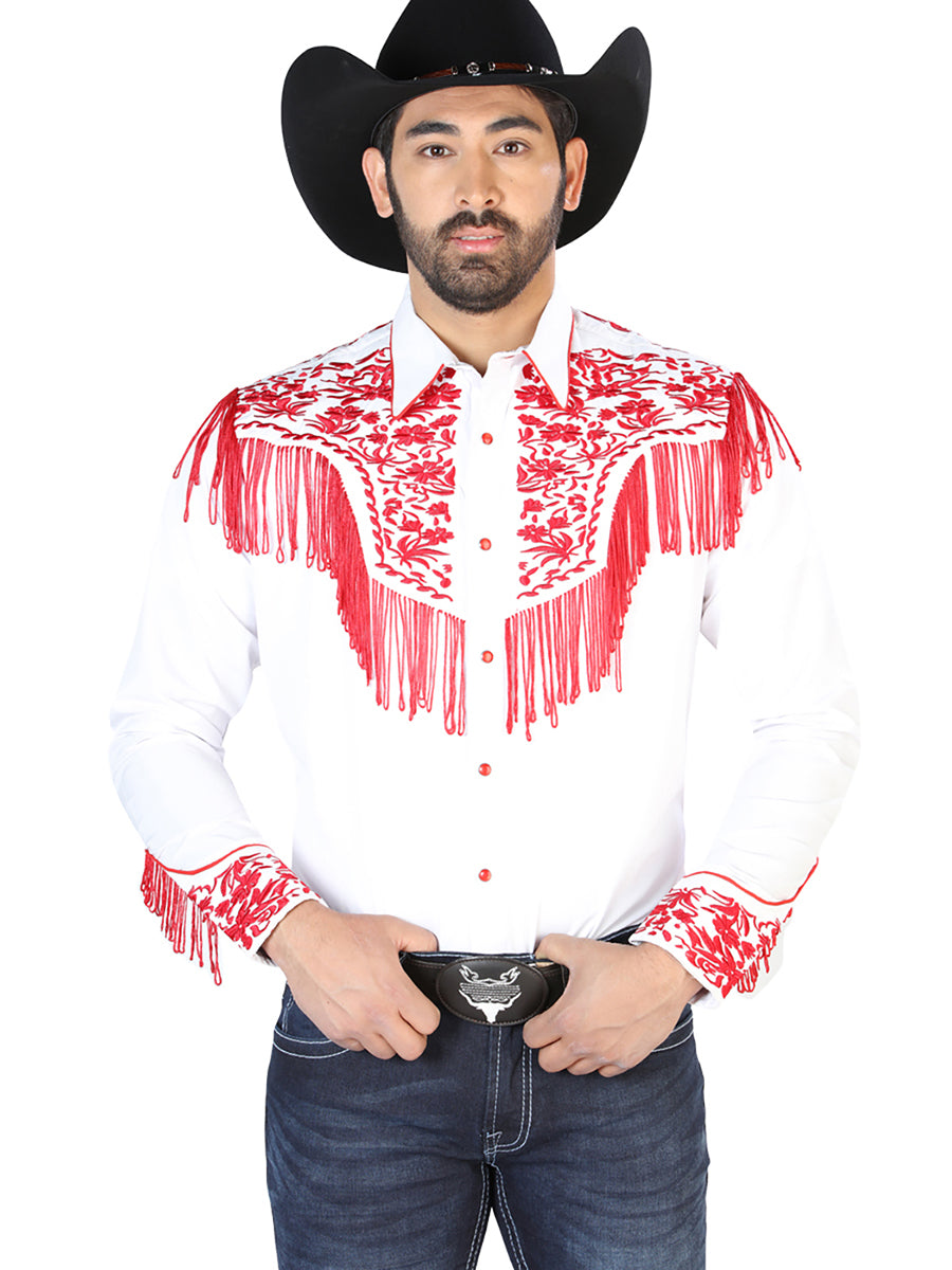 El Señor de los Cielos Embroidery Shirt White/Red Mod. 126708