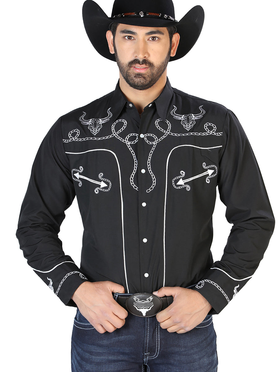 Camisa Bordada El Señor de los Cielos Negro/Blanco
