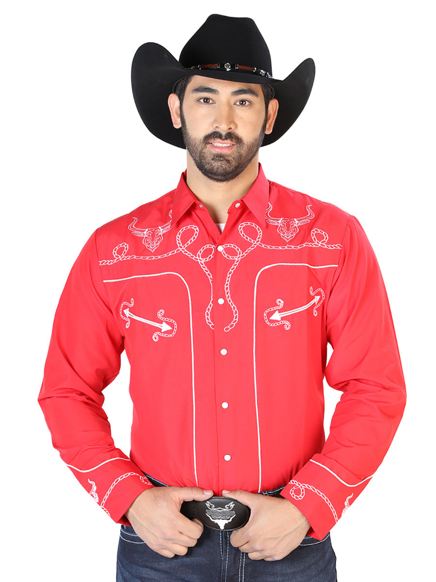 El Señor de los Cielos Embroidery Shirt Red/White Mod. 126713
