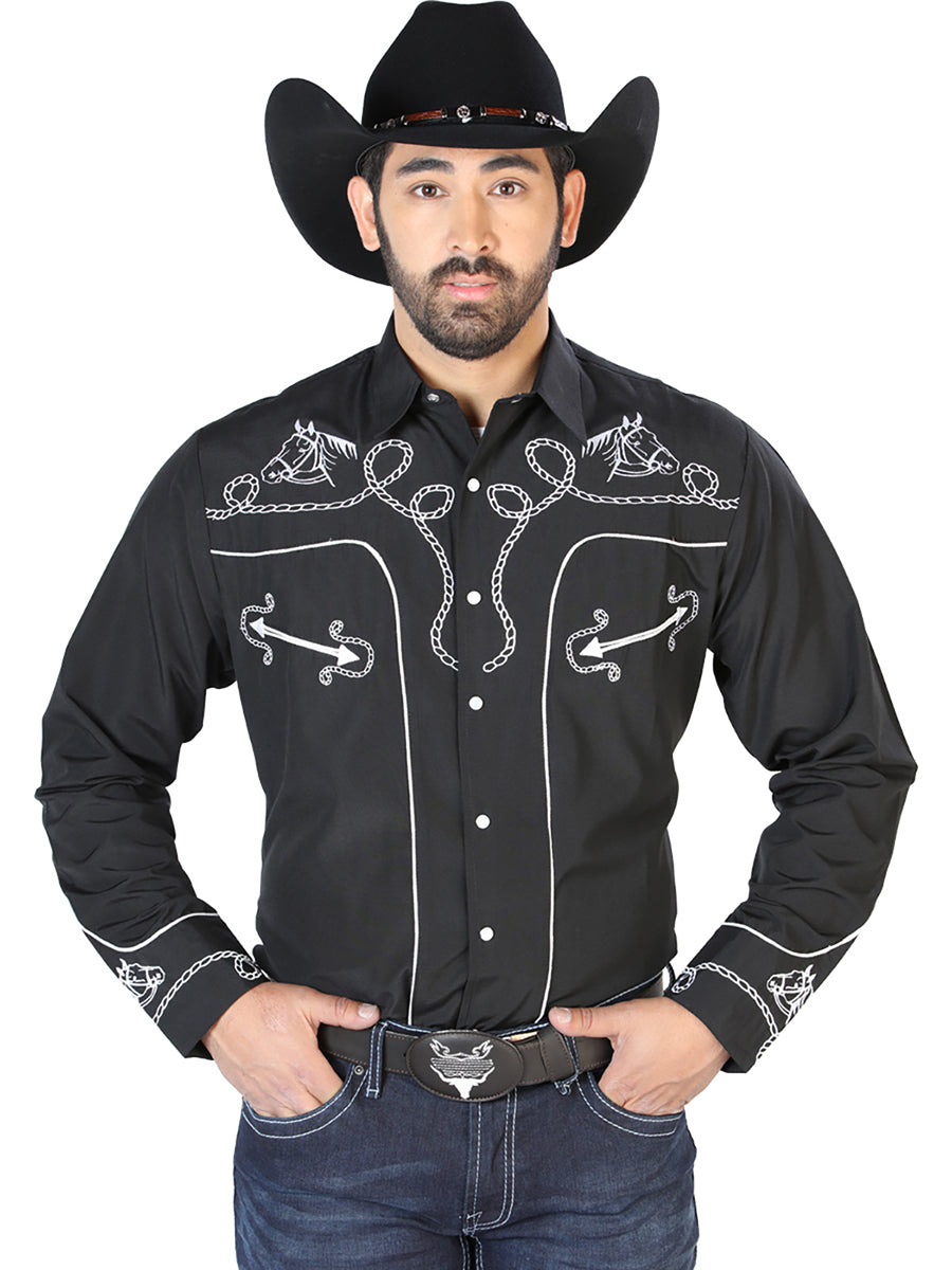 El Señor de los Cielos Embroidery Shirt Black with horses
