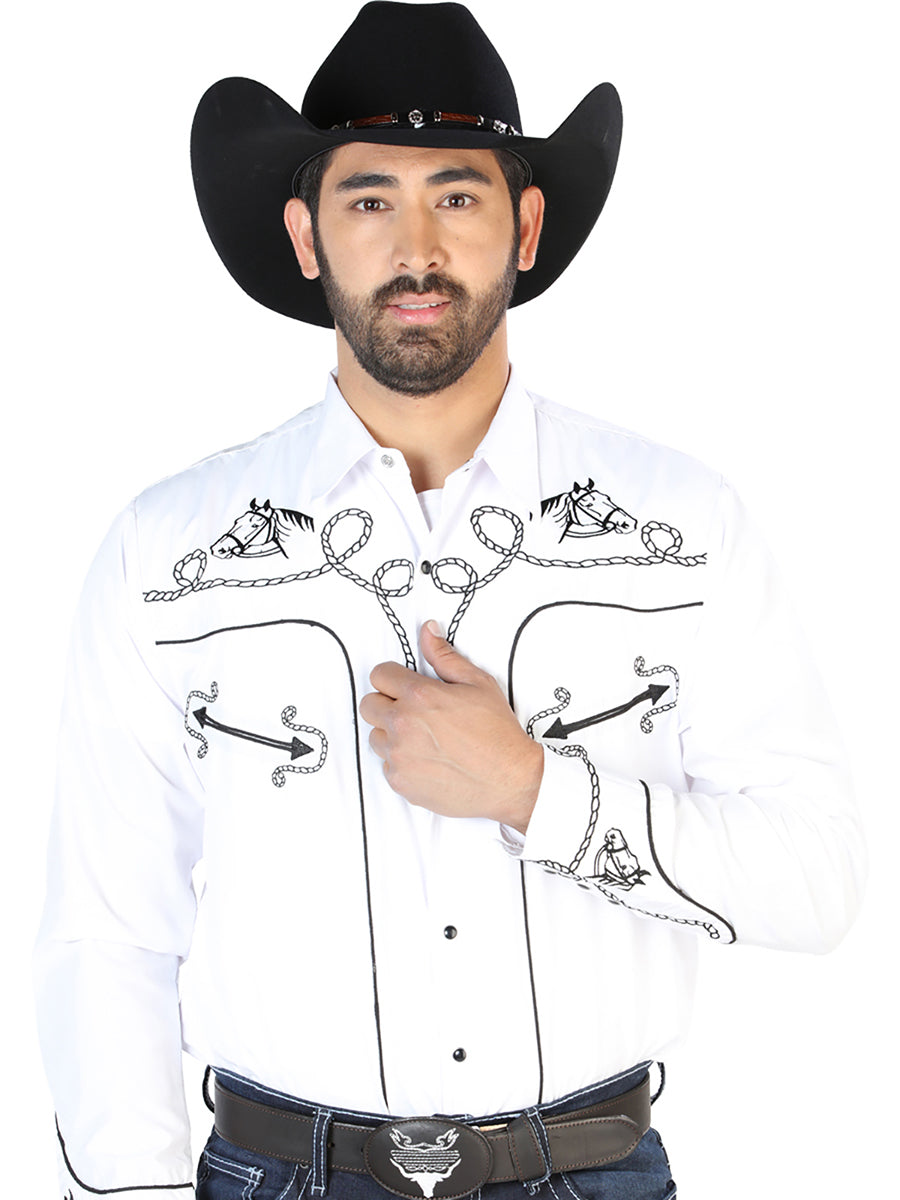 El Señor de los Cielos Embroidery Shirt Horses White/Black Mod. 126715