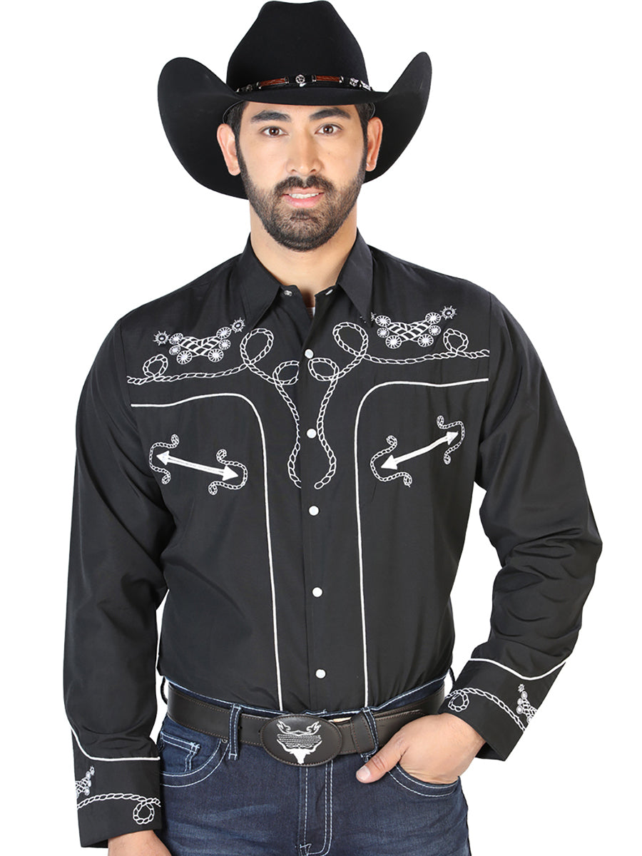 Mens El Señor de los Cielos Charro Embroidery Shirt Red/Black  40786 main image 0