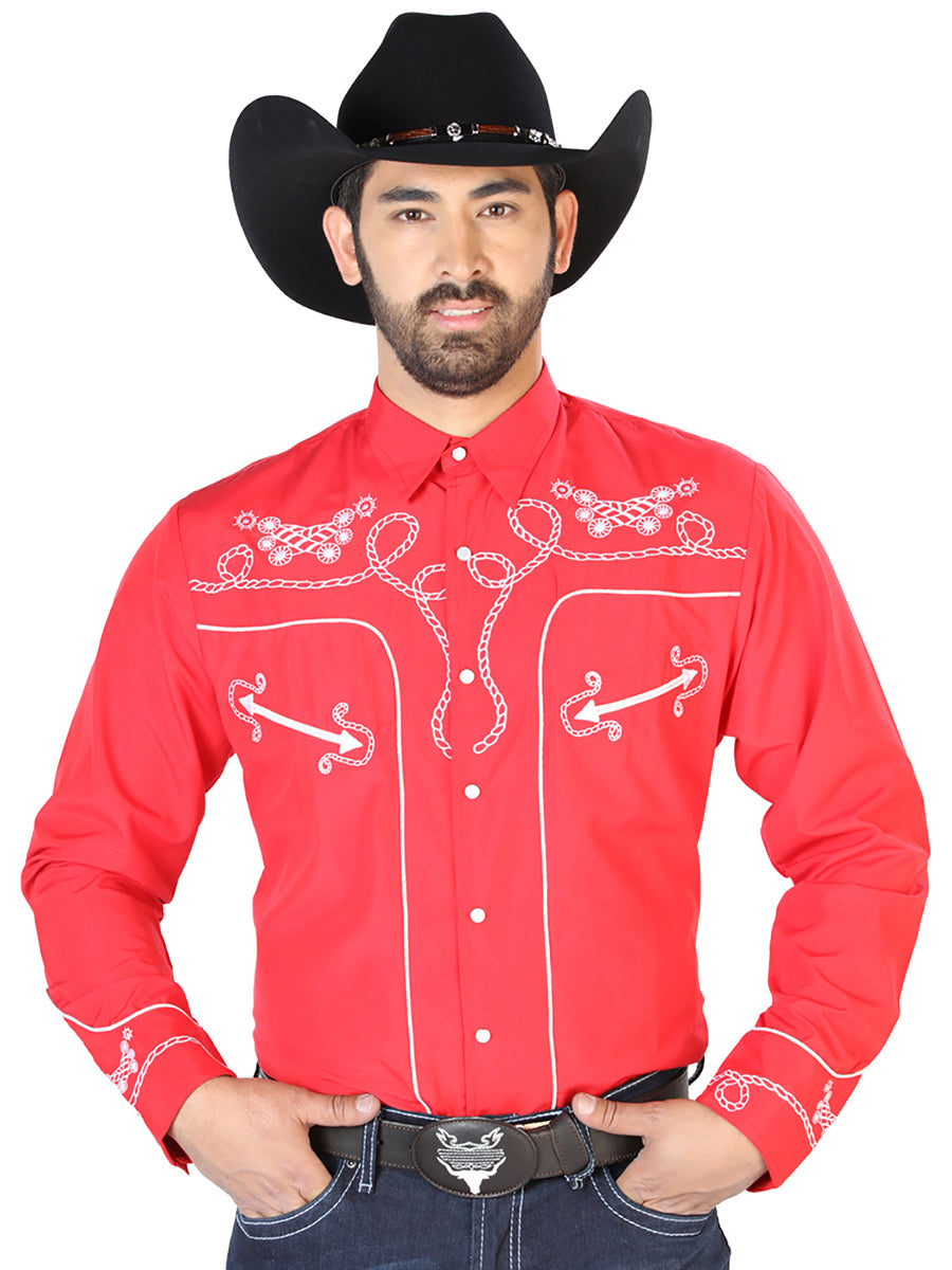 El Señor de los Cielos Embroidery Shirt Red/White Mod. 126719